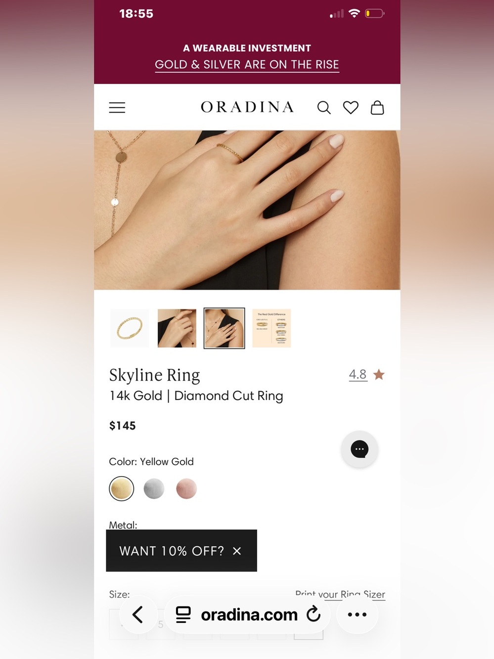 Oradina Skyline 14k Gold Diamond-Cut Ring - Gold